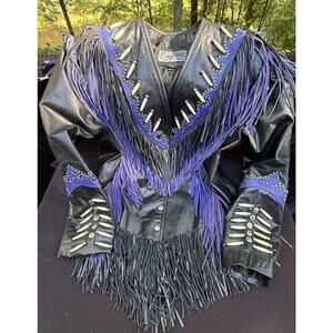 Vintage Jr Fashion Leather Genuine Leather Purple Fringe Bone Like Accents XL